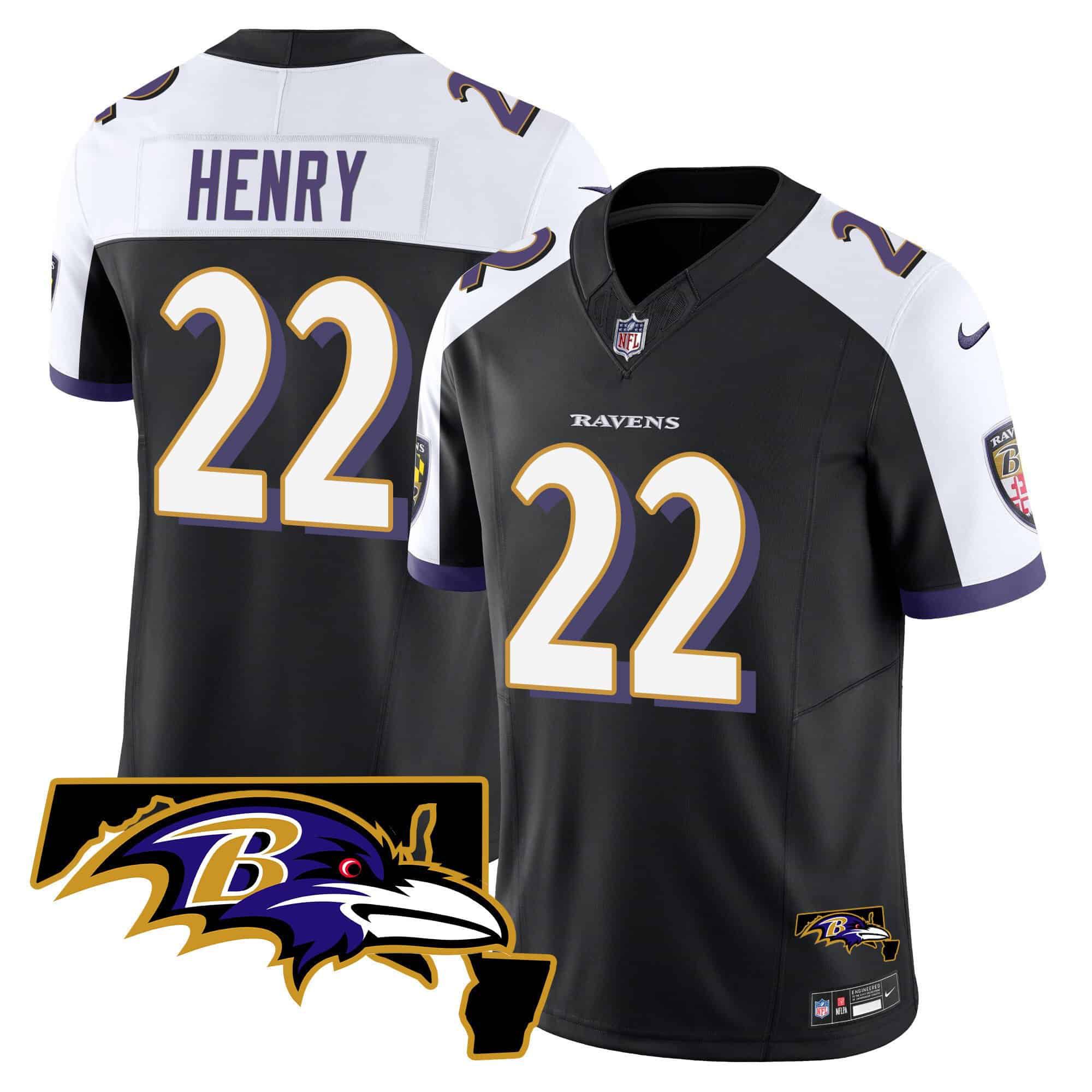 Men Baltimore Ravens #22 Henry Black 2024 Nike Maryland Patch Vapor Limited NFL Jersey